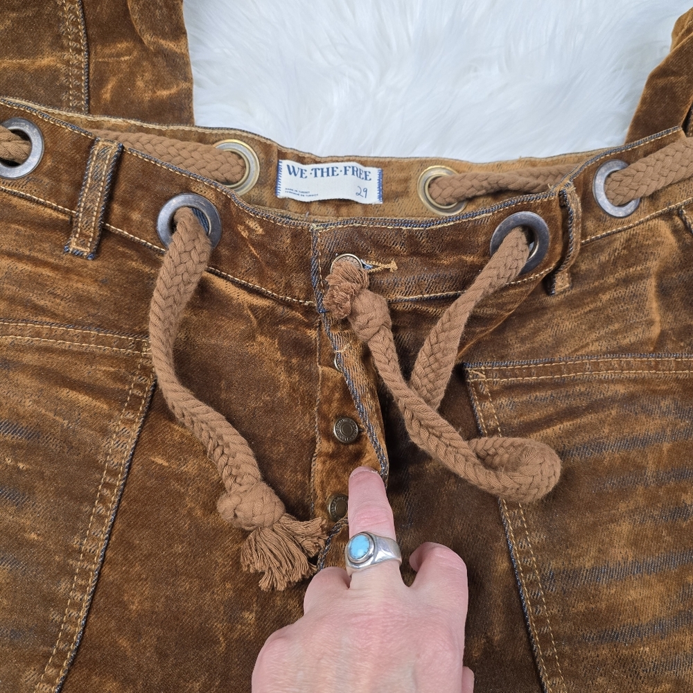 Free People We The Free Flocked Moxie Barrel Jeans Rust Size 29 - Picture 12 of 16